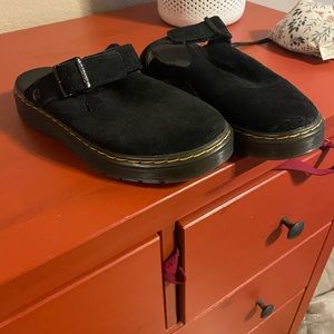 These black suede Doc Martin Mules are in a size 7W